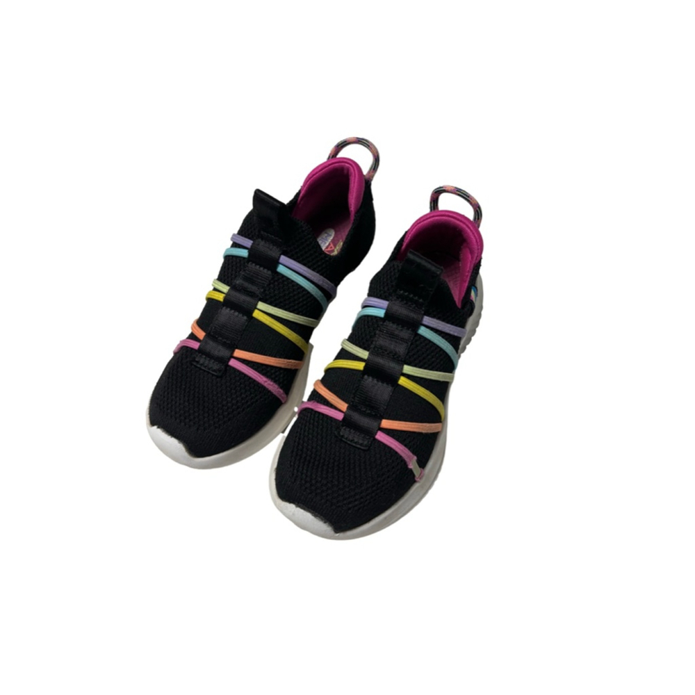 Kids Skechers Sneakers Black/Pink Rainbow Laces Size 11